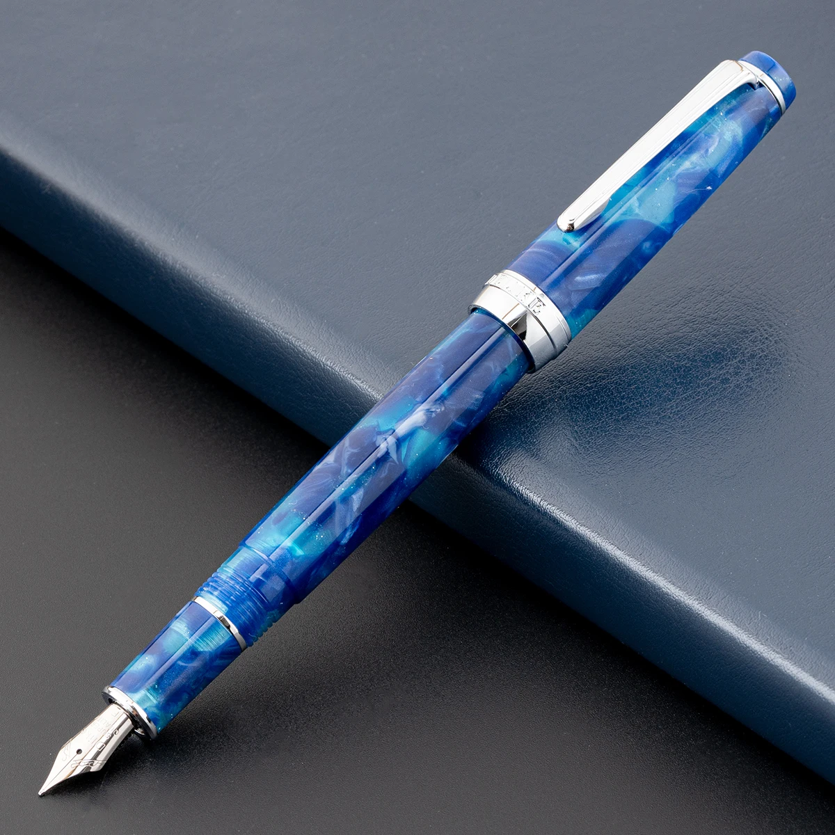 Newmoon 2 Acrylic Marble Blue Fountain PenEF/F/Small Bent Nib Writing Pen Gift Pen for Business Office