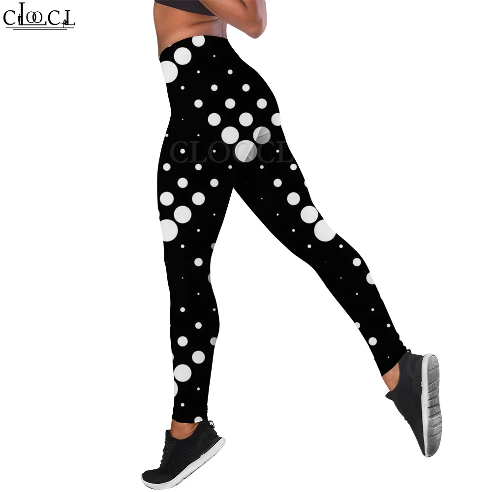 CLOOCL Fashion Women Black Legging Big and Small Dots Pattern Printed Fitness Pants Leggings Suitable for Stretching Exercise