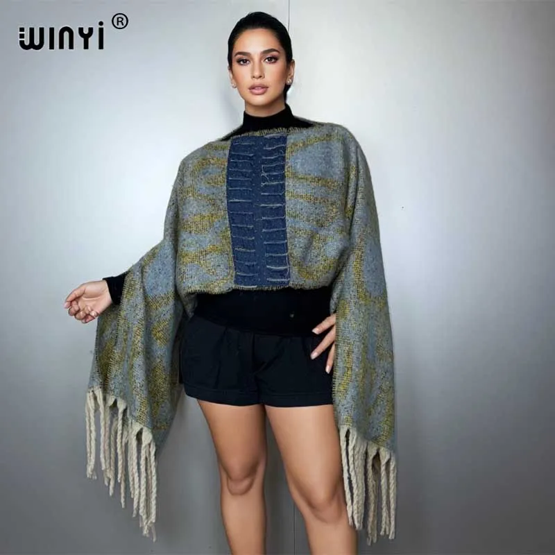 

WINYI originate winter designer top woman catwalk models poncho Holiday Elegant cape party ponchos for women cloak outerwear