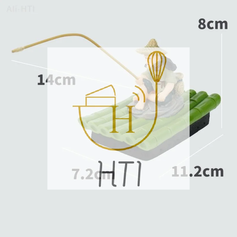 1Pcs Fisherman Figurine Elderly Fisherman PVC Statue For Yard Floating Aquarium Decor Outdoor Decoration Bamboo Raft