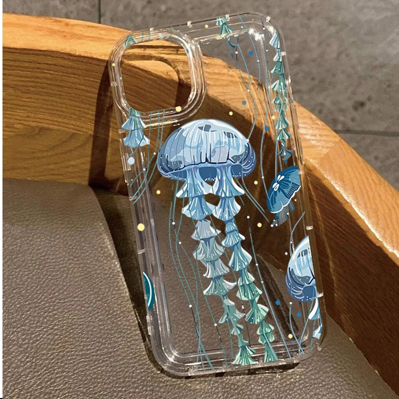 Blue Jellyfish Illustration Phone Case For Samsung S26 Ultra S25 S24 S23 Plus S22 S21 FE A15 A35 A55 A34 A54 A53 4G 5G Cover