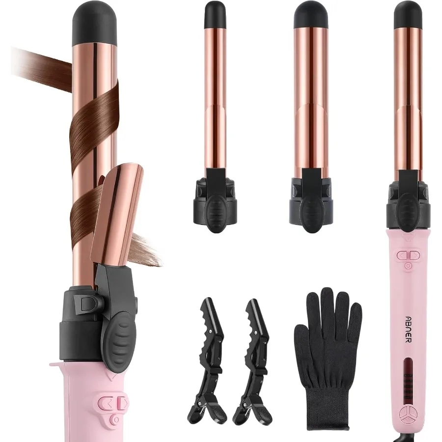 

Rotating Curling Iron Set Automatic Curling Wand for Long Hair 3 Sizes Ceramic Barrel 0.75 1 1.25 to 430F with Home Button Dual