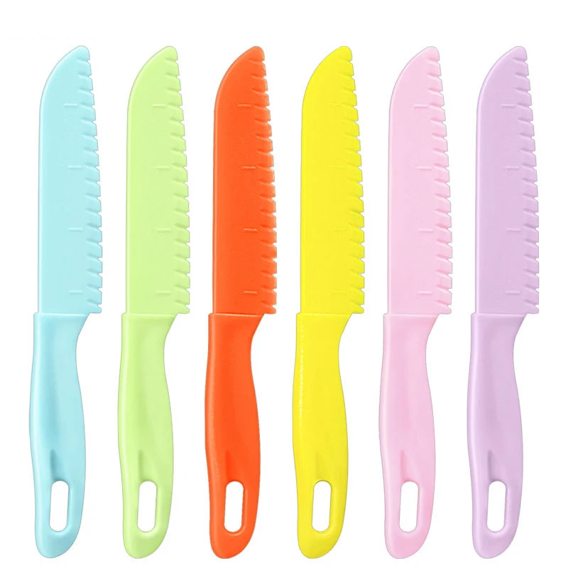 Multi Color Plastic Fruit Knife 1/2/5Pcs Sawtooth Cut Safe Chef Bread Lettuce Cooking Paring DIY Children's Knife Kids Kitchen