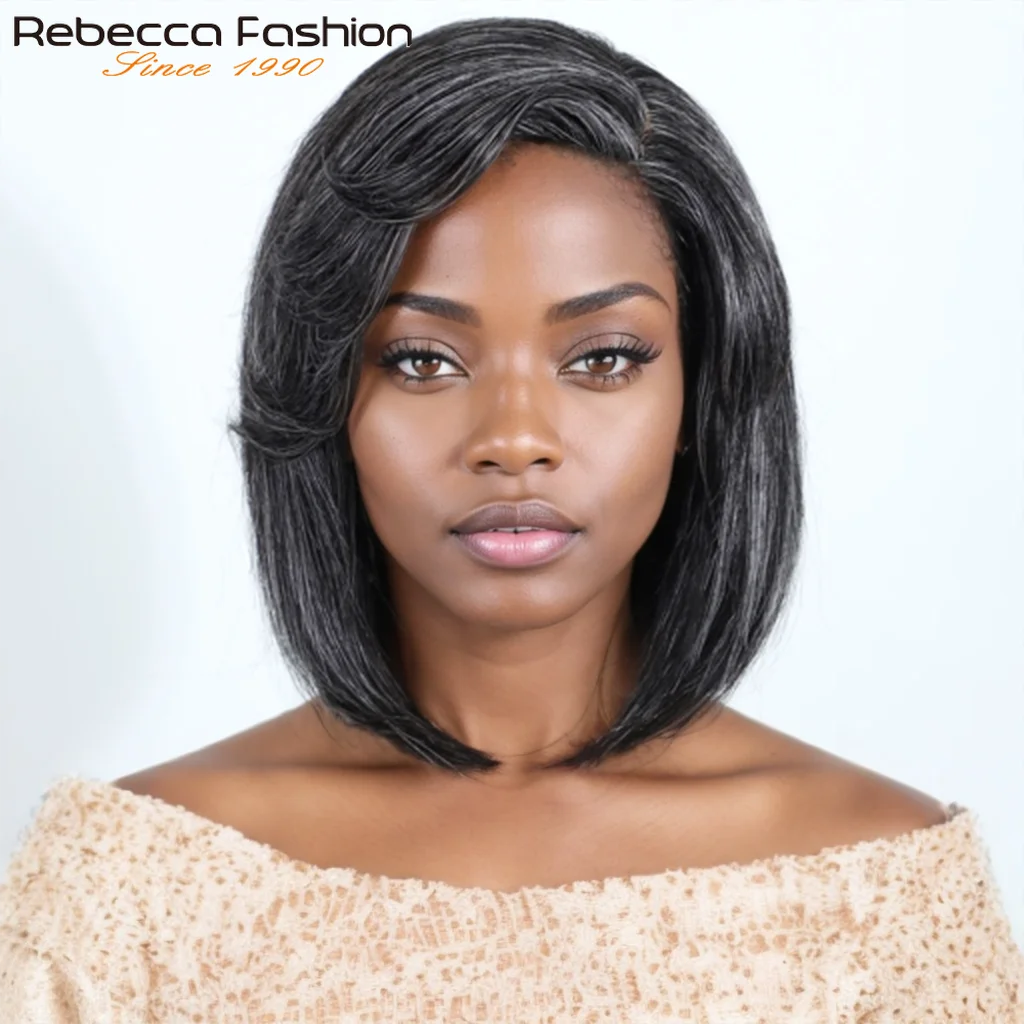 

Salt Pepper Grey Короткие прямые волосы Боб Боковая часть Кружевные парики Боб Прямой черный серый парик из человеческих волос Натуральный вид Парики для мам