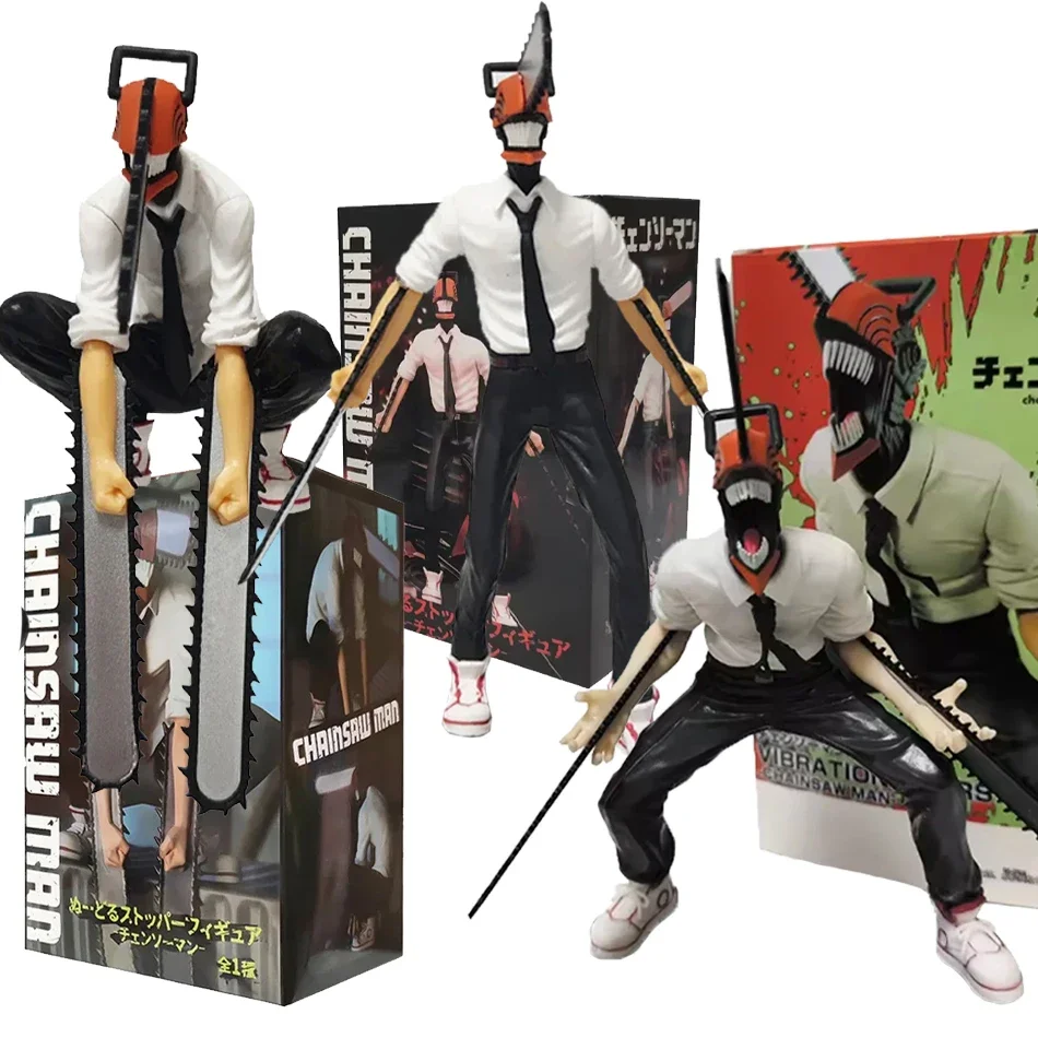 Anime Chainsaw Man 2-teiliges Set Denji Actionfiguren 14-17cm PVC Auto-Dekoration Modellfiguren Sammlerstücke