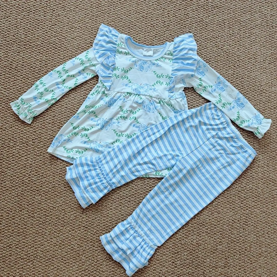 

9.16 Autumn Wholesale Western Boutique children Baby Girls Pumpkins Bows Tunic Top Stripes Pants Fall Clothes Sets