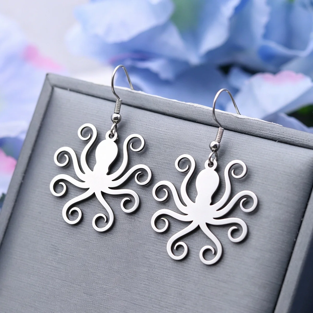 Kinitial Octopus Drop Earrings For Women Stainless Steel Squid Pendant Dangle Earrings Sea Animal Creative Ear Jewelry Gifts