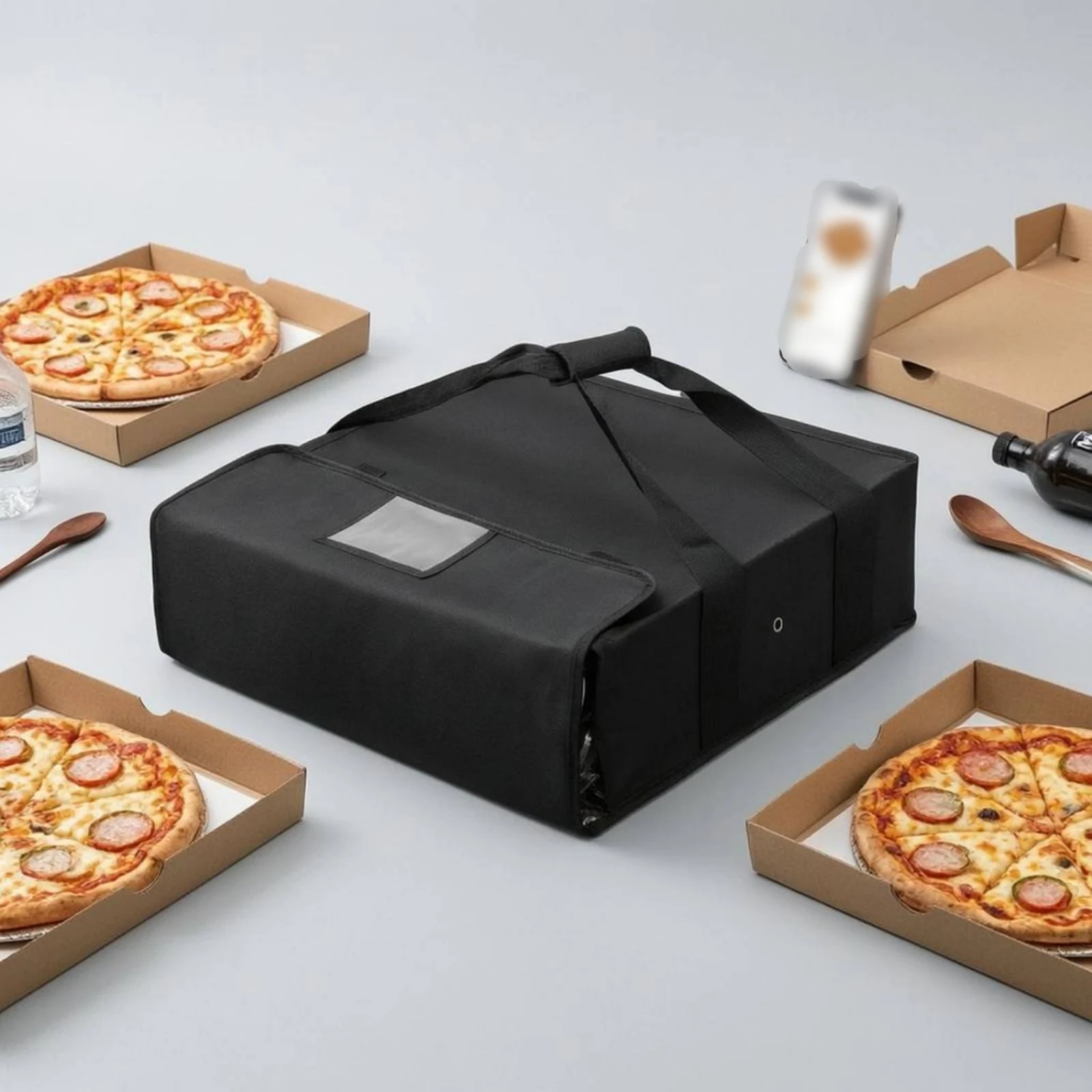 Insulated Pizza Delivery Bag Soft-Sided Pizza Delivery Bag Hot Food Carrier Front Window Meal Transport Reusable for Takeout