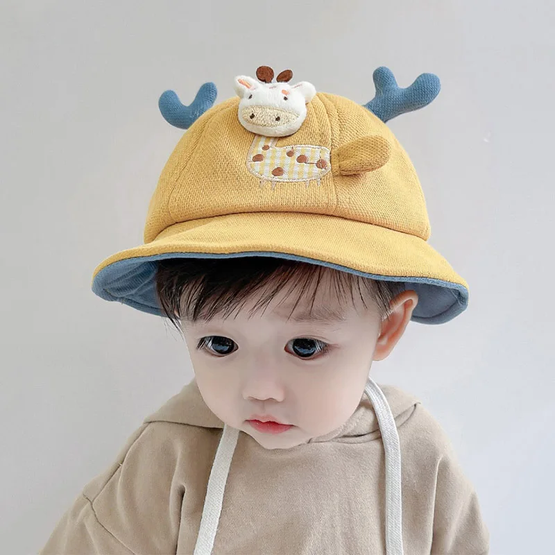 Cartoon Giraffe Baby Bucket Hat Spring Summer Cotton Boys Girls Fisherman Hats Outdoor Casual Kids Sun Cap