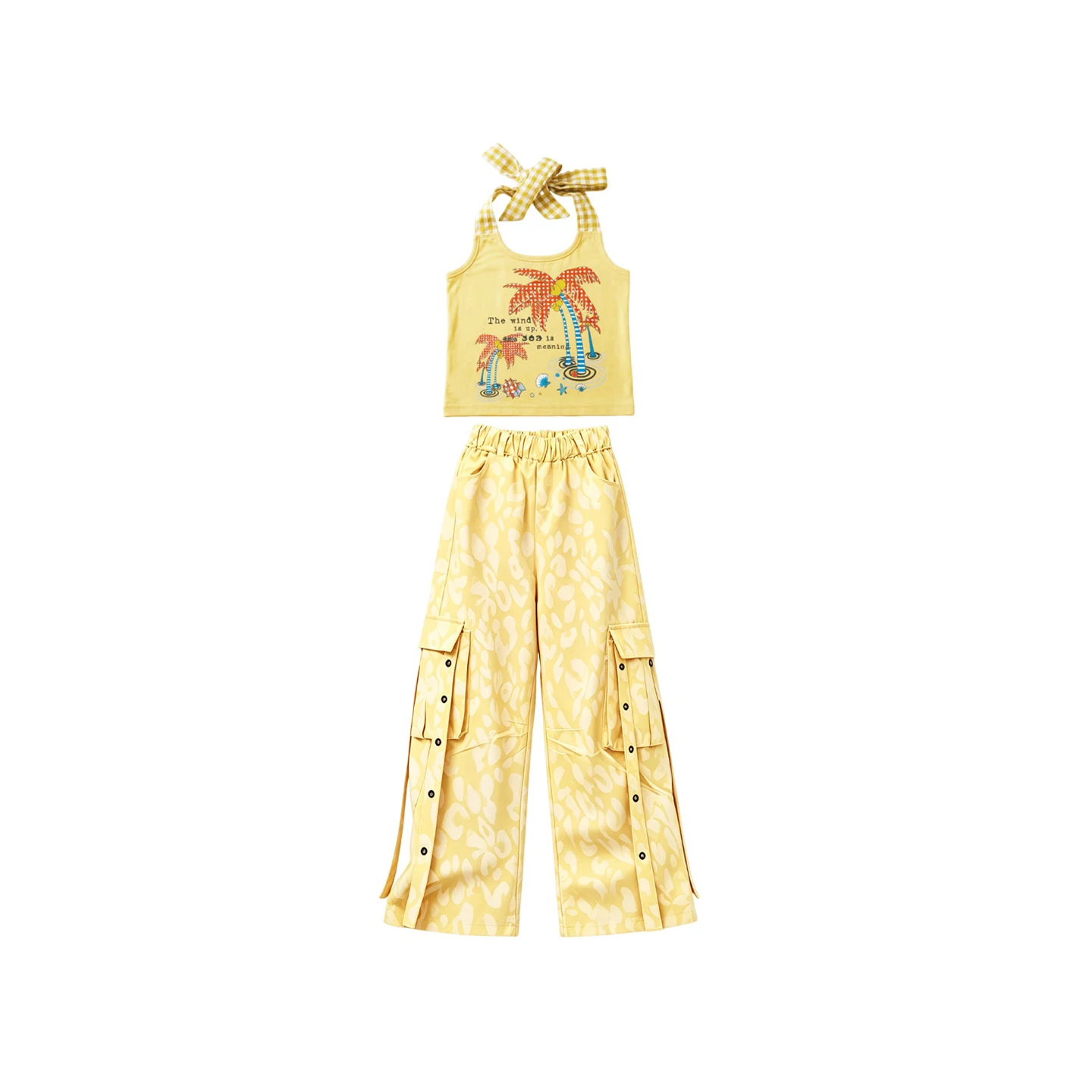 

Yellow Jazz Dance Clothes For Girls Summer Kpop Street Wear Vest Cargo Pants Hip Hop Performance Costume Kids Group Stage Outfit