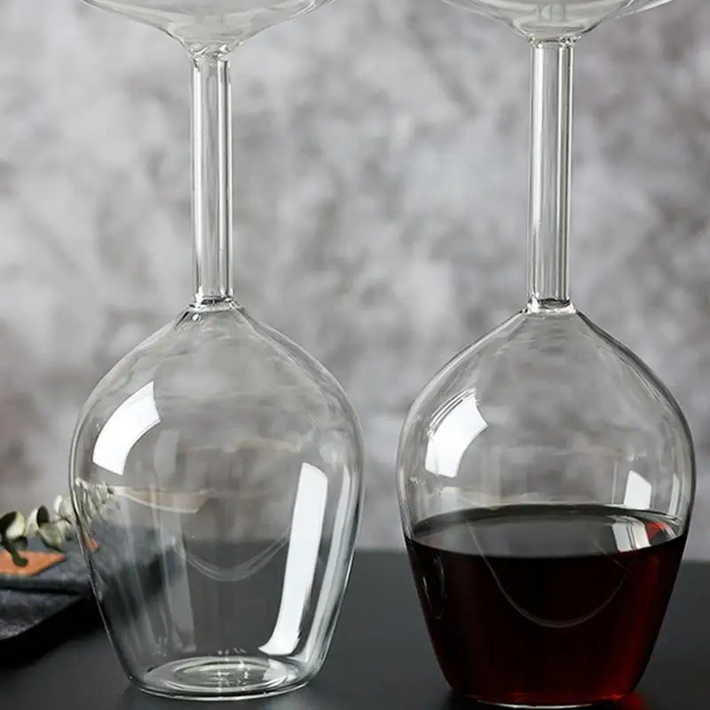 14 Fl oz Transparent Upside Down Wine Glass Unique Red Wine Glasses Inverted Design Drink Water Glass for Party Whiskey Bourbon