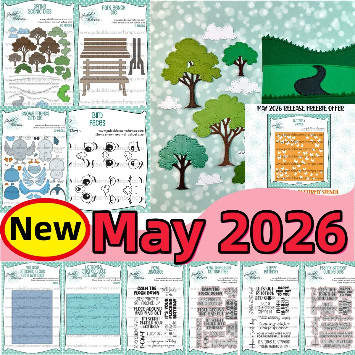 May 2026 Scenic Park Bench Clouds Metal Cutting Dies Clear Stamps Butterfly Stencil for DIY Greeting Card Scrapbook Decoration