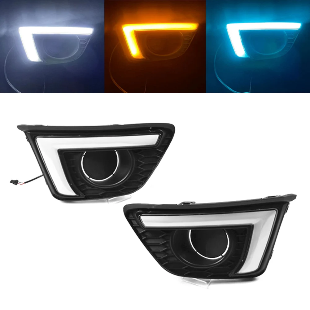 Car LED Daytime Running Lights White+Yellow+Blue DRL For Honda Fit Jazz 2014 2015 2016 2017 Turn Signal Lamp Light 2Pcs RH+LH