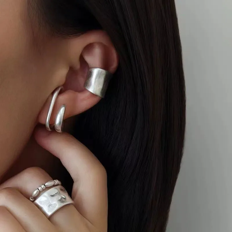 Vintage Fake Piercing Earcuff Double Circle Ear Cuff, Unique Accessory