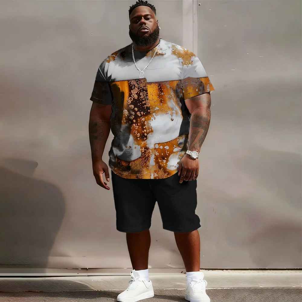 

Мужской комплект с короткими рукавами больших размеров S-9xl: Beer-Vibe Chic — 2 предмета, большая и высокая посадка, мягкая ткань, гладкие принты пивной кружки