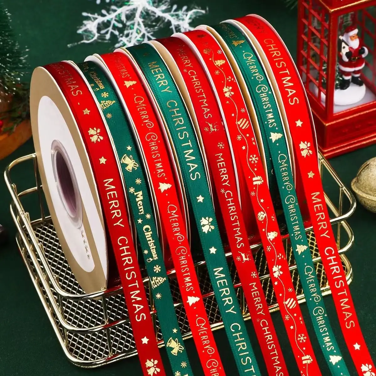 5M Christmas Decoration Ribbon Printed Christmas Polyester Ribbon for Home Decor Handmade Navidad New Year 2023 DIY Gift Packing