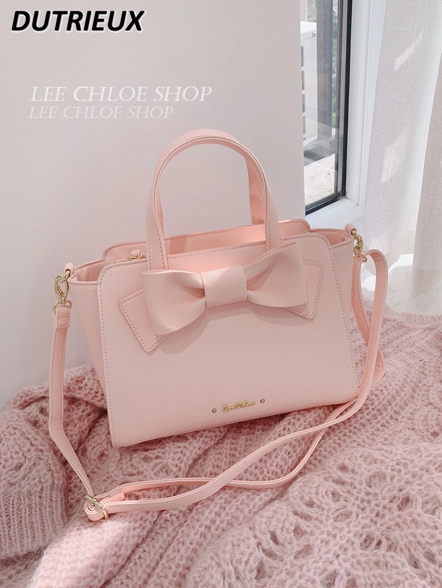 Cute Sweet Bags Japanese Style Pure Bow Girl Portable Shoulder Messenger Bag Fenale Fashion Elegant Casual Handbags for Women