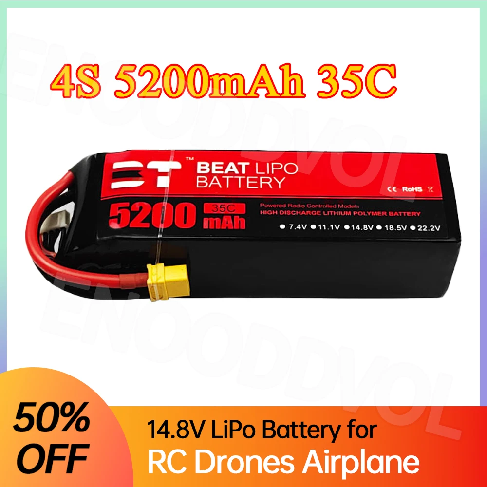 4S Lipo Battery 5200mAh 14.8V 35C with T/XT60 for Drones RC Quadcopter Helicopter Cars Boats Spare Parts 4S Rechargeable Battery