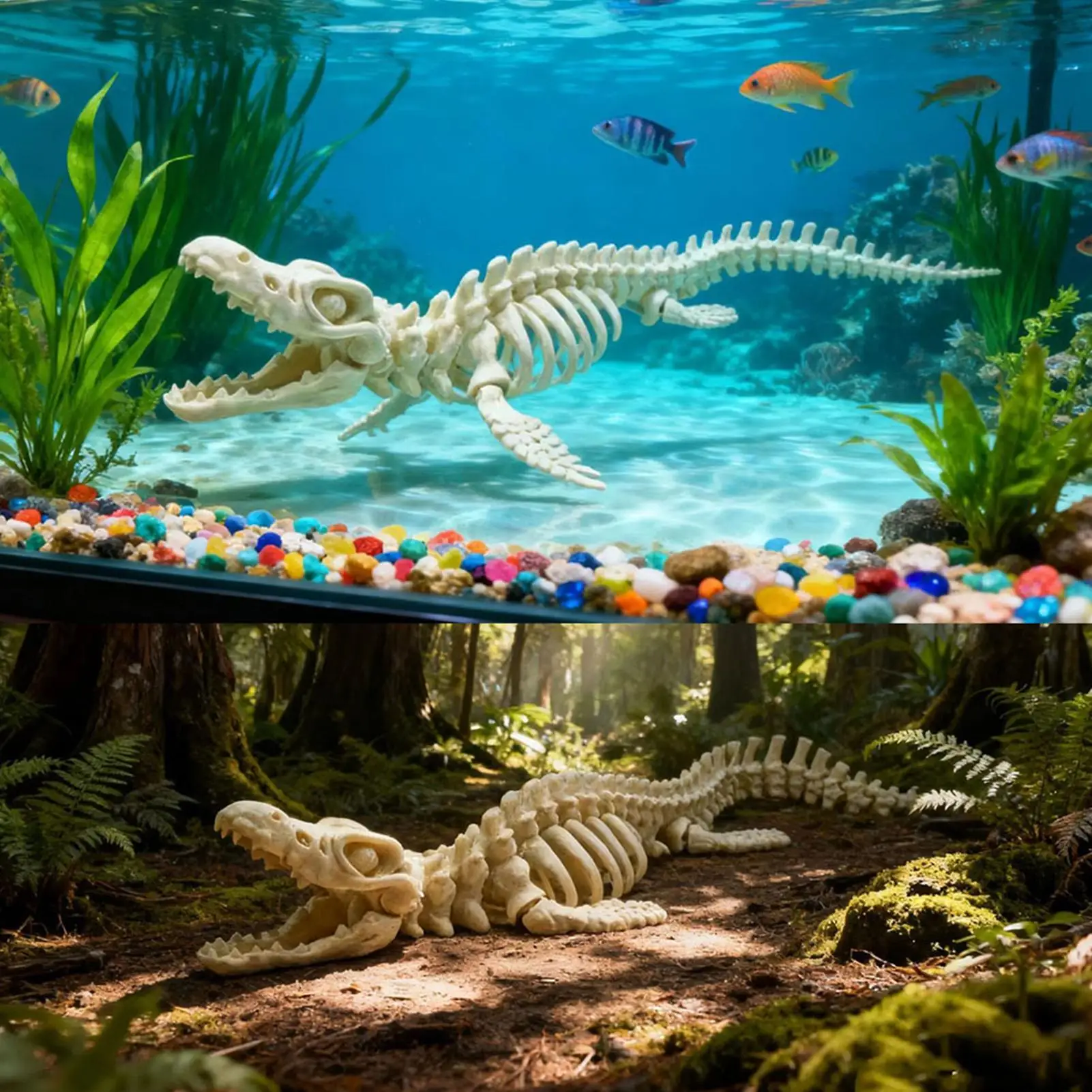 Mosasaurus Skeleton Aquarium Decoration Model Jointed Realistic Dinosaur Bone Replicas With Fins For Fish Tank