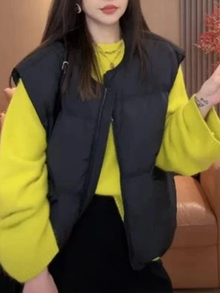 

Женский пуховый хлопковый жилет 2026: Новинка зимы, повседневный, универсальный, теплый, на молнии, с круглым вырезом, стандартной длины, однотонный