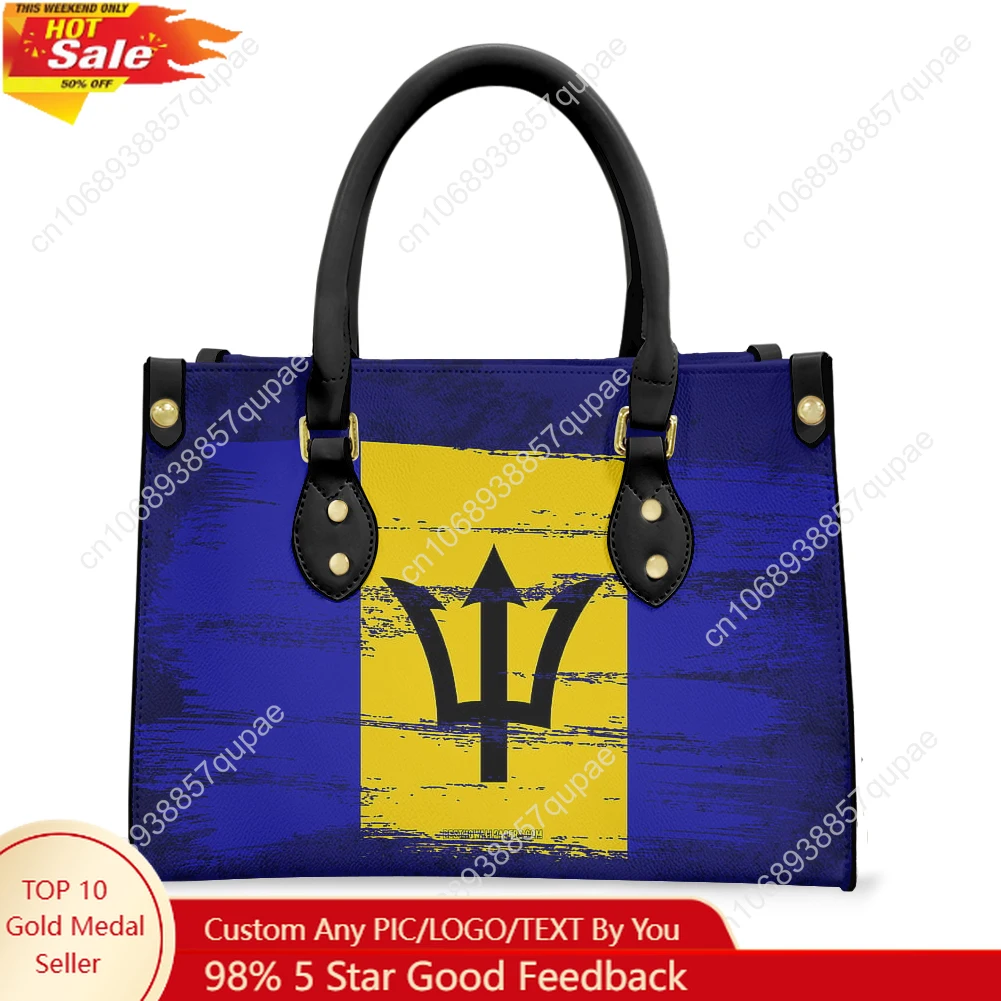 

Barbados Flag Tote Bag Purse Womens Mens Personalized Text Image PU Leather Handbag Business Shopping Gift Bags