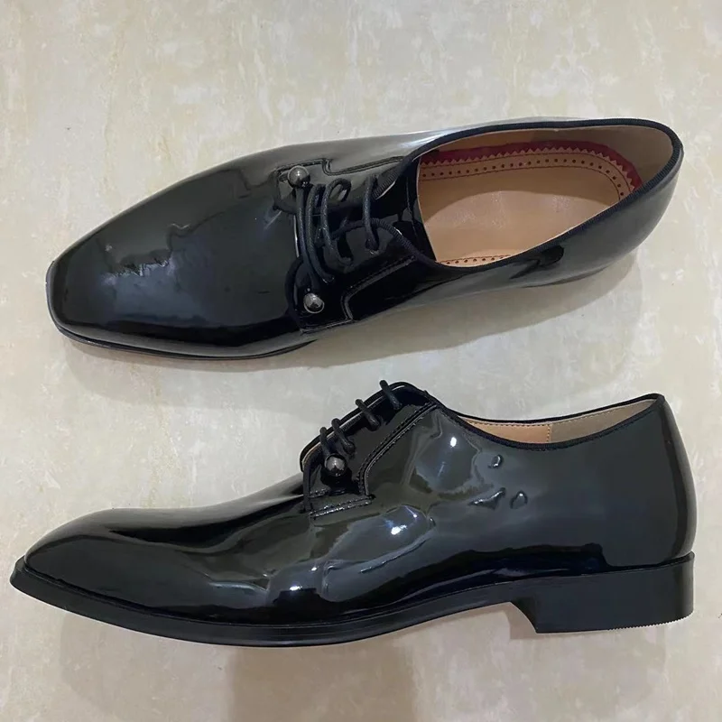 Italy Black Patent Leather Shoes Men Luxury Lace-up Dress Shoes Breathable Derby Formal Office Wedding Shoes