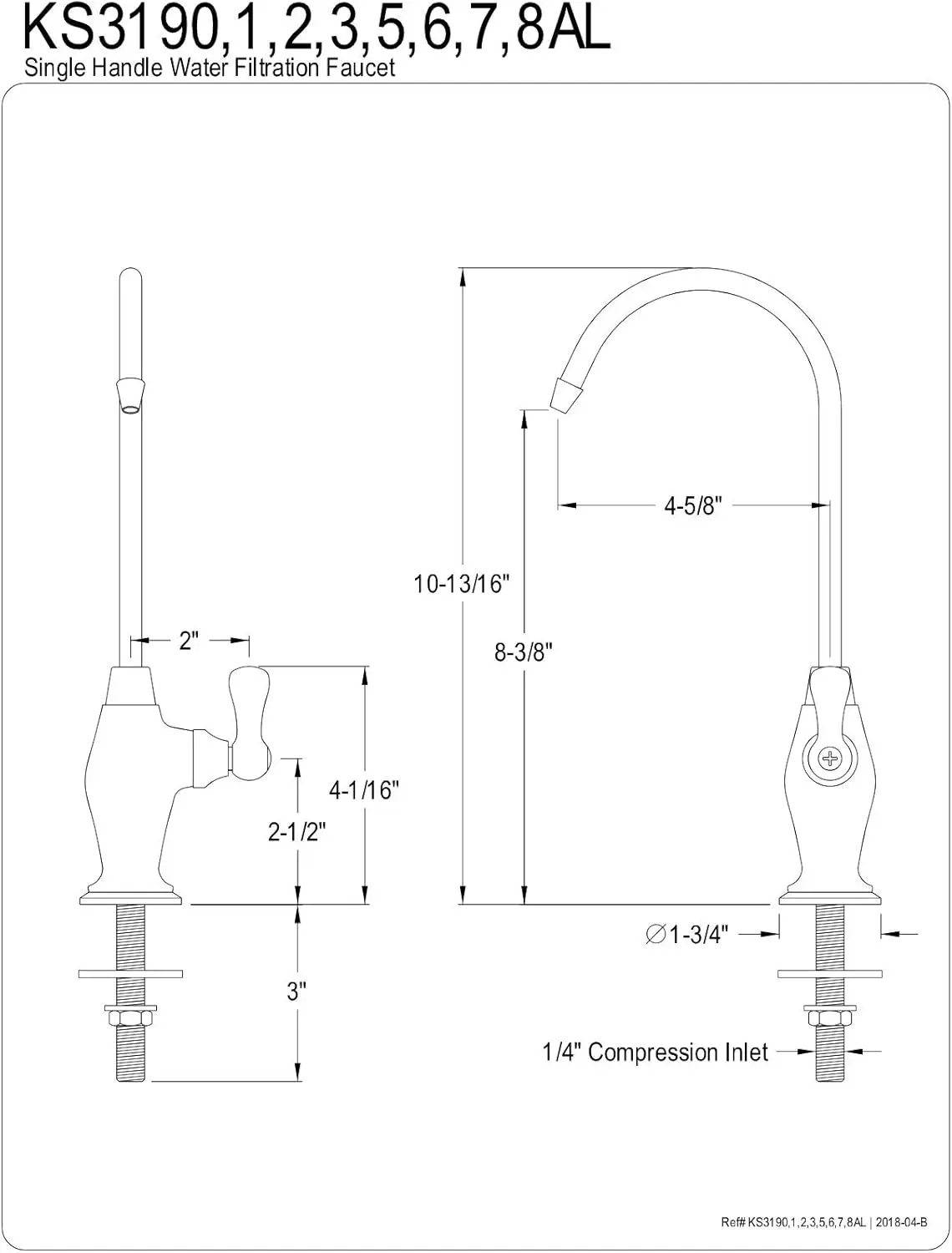 Kingston Brass KS3196AL Restoration Water Filtration Faucet, 4-5/8 Inch in Spout Reach, Polished Nickel