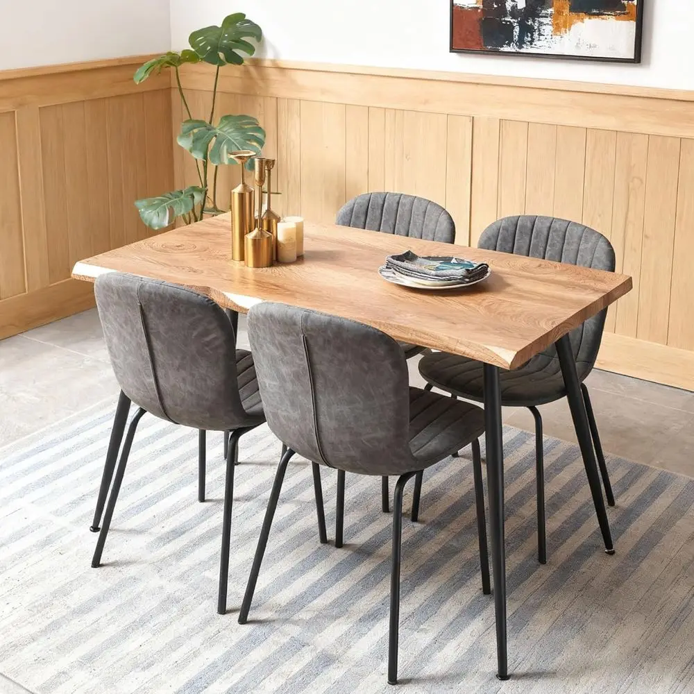 

Modern 4-Piece Dining Set with Grey Leatherette Chairs, Suitable for Small Apartment, Home, Dining Room, Breakfast Nook