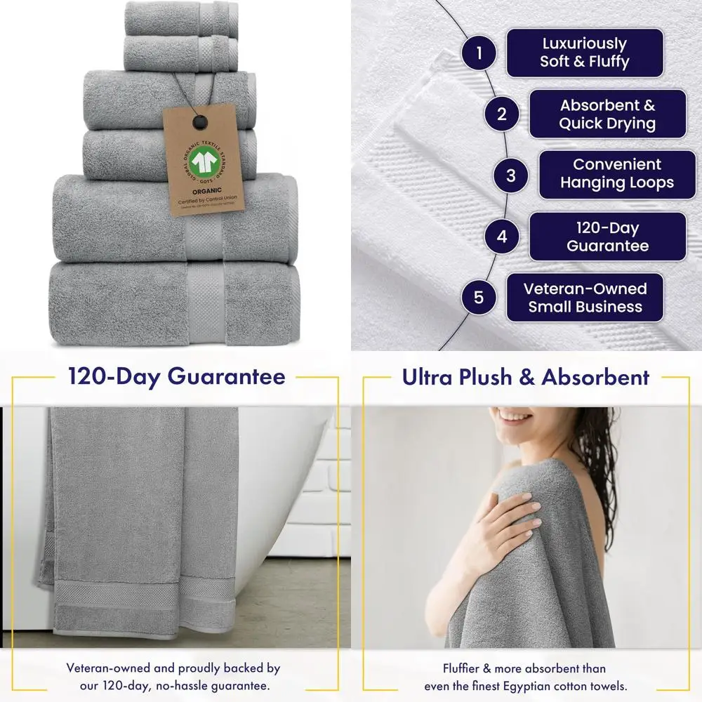 Certified Organic Luxury Bath Towel Set - 6 Piece, Ultra Soft 700GSM, Long-Staple Cotton in Pewter Grey