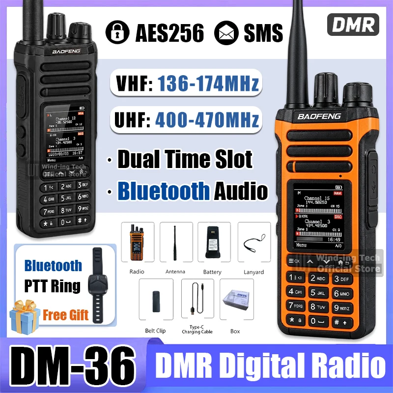 Baofeng DM-36 DMR Digital Walkie Talkie AM FM VHF/UHF  Analog Switchable with Free PTT Ring AES256 Dual Time Slot SMS REC Radio