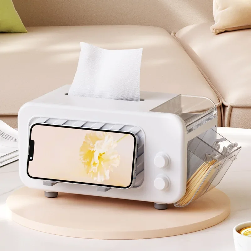 Minimalist Style Tissue Box High End Creative Living Room Multifunctional Office Paper Drawer Box Phone Holder Storage