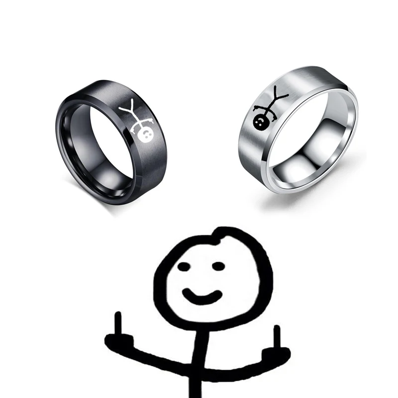 Stainless Steel Doodle Ring for Man Simple Trend Funny Middle Finger Stickman Ring for Couple Party New Gift Jewelry ﻿