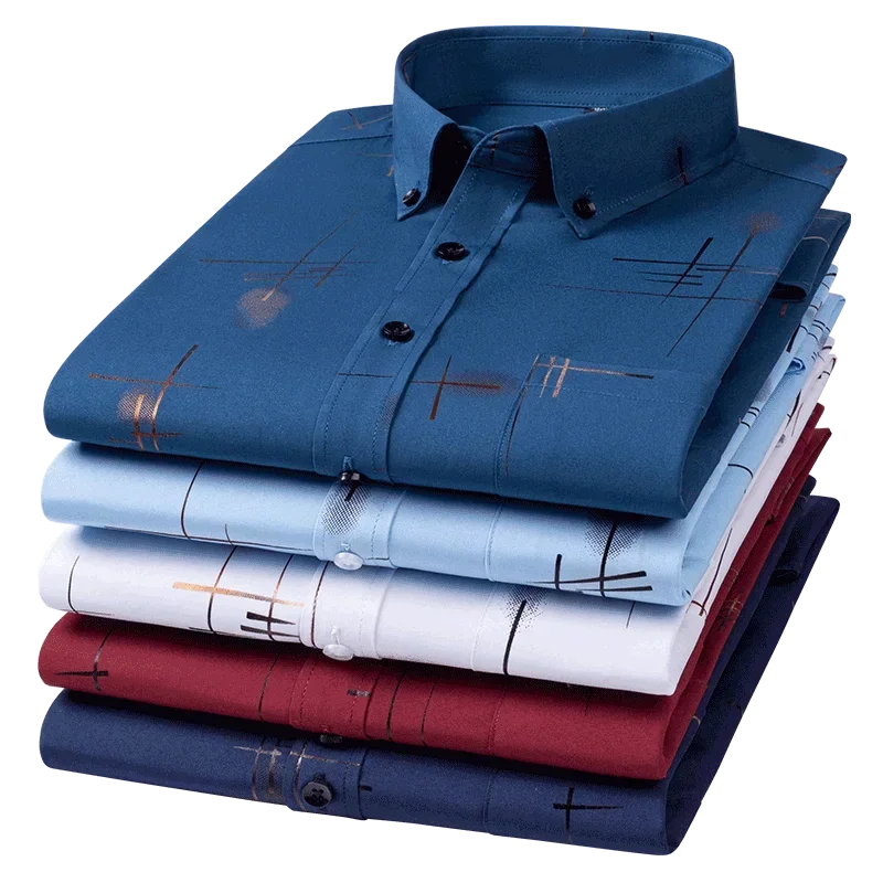 

Men's Dress Shirts Spring Autumn Latest Hot Sale Non-iron Anti-wrinkle Business Casual Print Thin Plaid Slim Fit chemise homme
