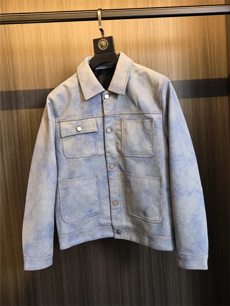 

Weorn-In Craed Waed Синий Джарет из искусственной кожи Свободный крой с воротником Мужской цвет Осенний Молодежный Джарет Faion Urban Sle