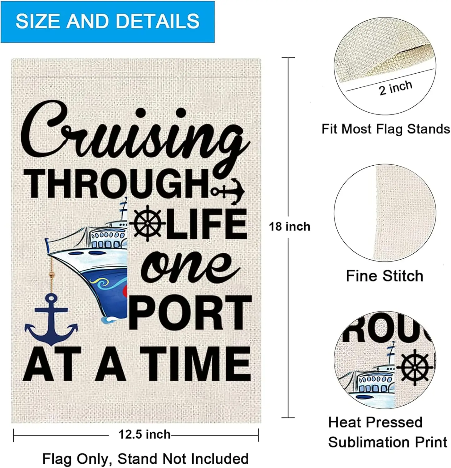 ZJXHPO Cruising Ship Garden Flag Cruise Life Gift Cruising Through Life One Port At A Time Banner Summer Cruise Vacation Decor (