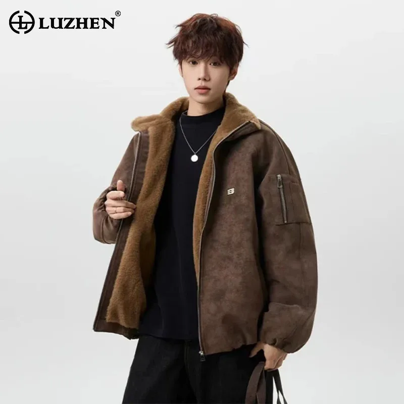 LUZHEN 2025 شتاء جديد الأصلي فو الفراء بطانة دافئة بلون معطف مبطّن الرجال أنيق وسيم سترة غير رسمية الملابس JY5597 #1