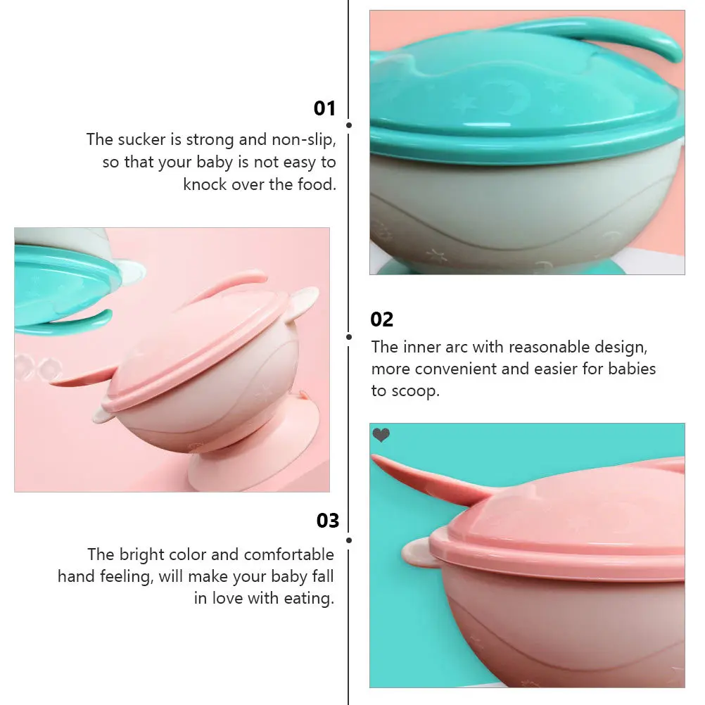 

2Sets Children Tableware Set Suction Cup Bowls Nonslip Design Dustproof Lid Easy Scoop Lightweight Portable for Home Travel