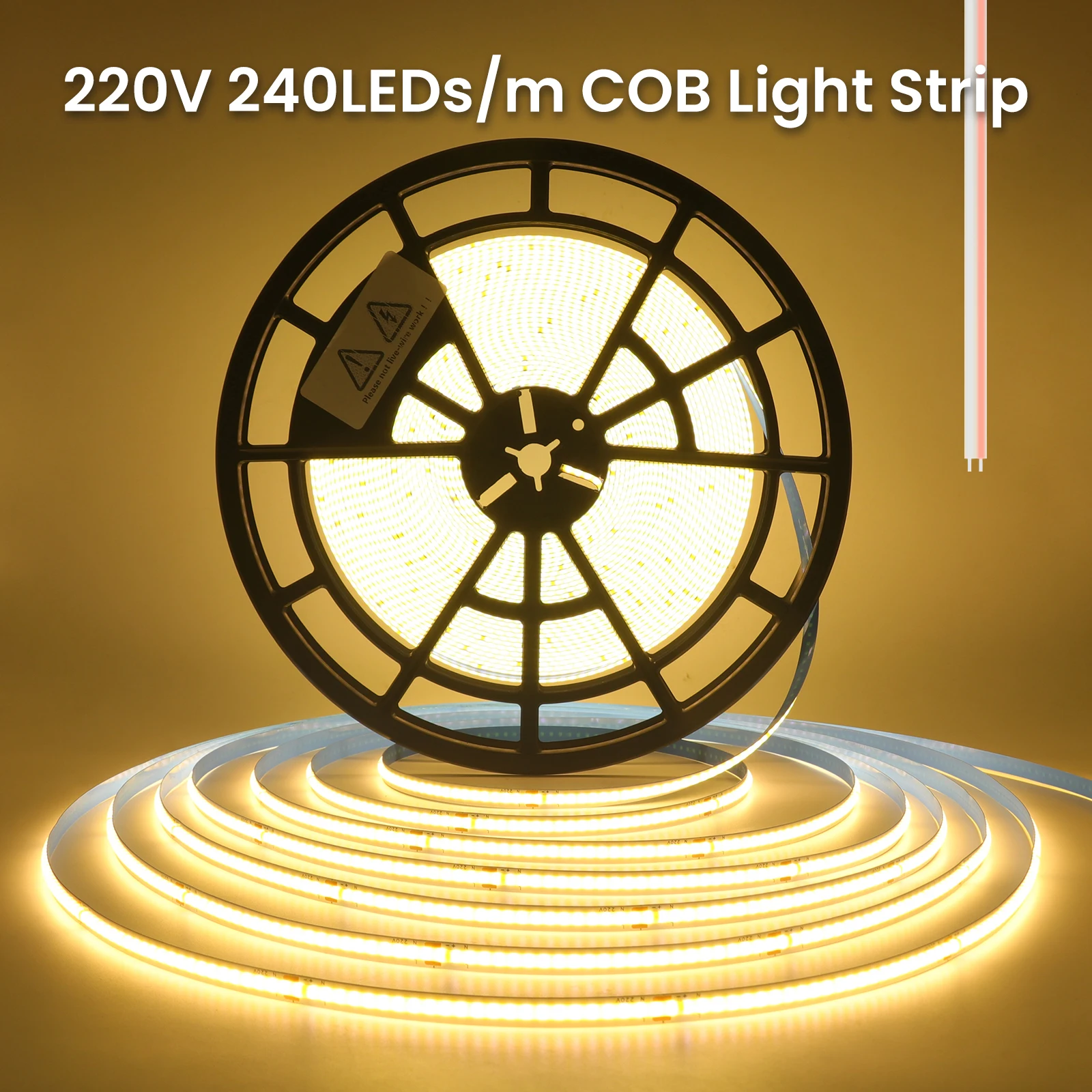 AC220V COB LED Strip Light 240LEDs/m 8mm Width Cuttable and Flexible Ribbon Adhesive Tape IP20 Linear Light 5m 10m 15m 20m 50m