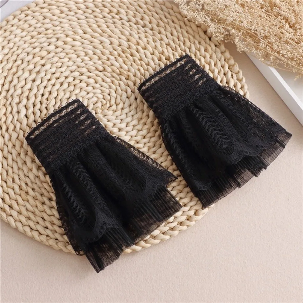 

1 пара универсальных элегантных накладных манжет с вышивкой, однотонные, с узором, съемные, тонкие, кружевные рукава для женщин