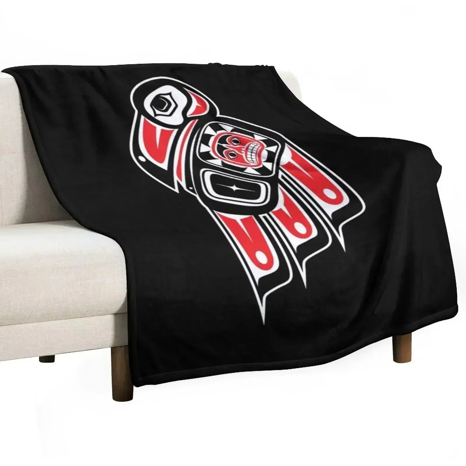 Haida Raven Throw Blanket Decorative Sofas Furrys Large Fashion Sofas Softest Multi-Purpose Blankets