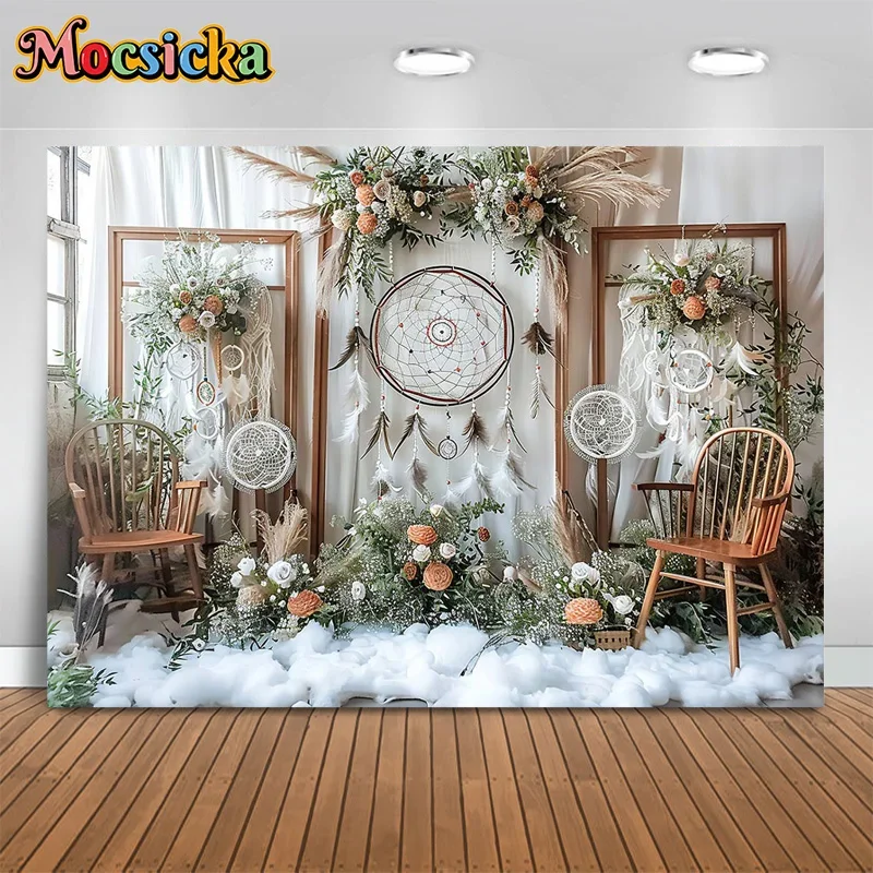 Mocsicka خلفيات للتصوير الفوتوغرافي البوهيمي عيد ميلاد سعيد خلفية شرابة ديكور الكبار الاطفال صورة كعكة سحق استوديو راية #4