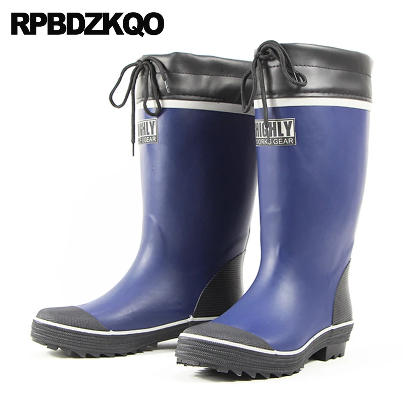 Botas de pesca de borracha antiderrapante impermeáveis para homens, rainboots baratos, plus size, pvc, inverno 47 alto, sapatos casuais de chuva de meia panturrilha, peles artificiais