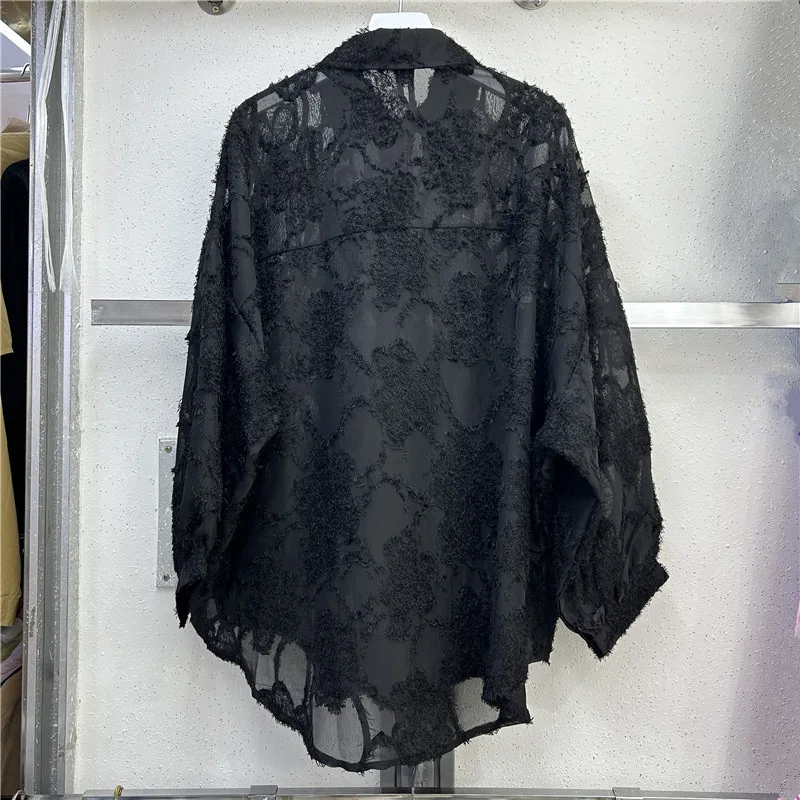 Women's Spring Autumn Shirt Chiffon Blouse Jacket Diamond Embroidery Flower Outfit Design Soft Brand Simple Fashion Comfortable