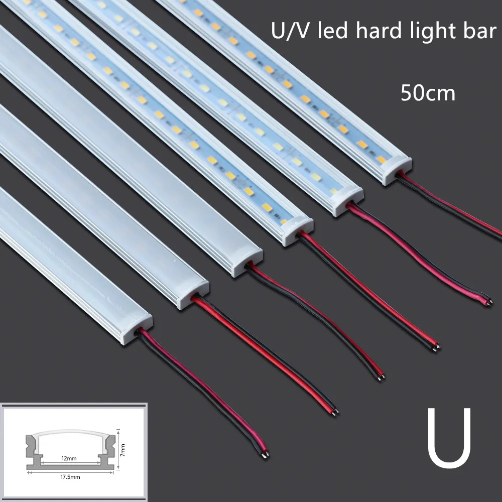 1-20PCS 12V DC 50cm 20inch LED cabinet light, 5630 36 led /0.5m flat U-shaped led rigid light bar Transparent / Milky cover