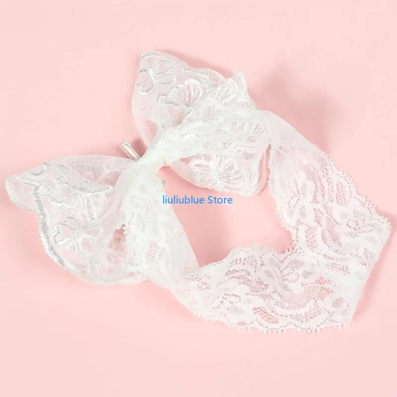 أقواس شعر من الدانتيل لربطة شعر مرنة للأطفال البنات باللون الأبيض 62CF #2