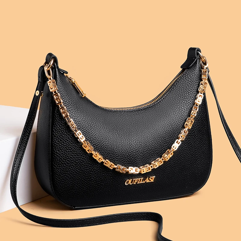 New Design Soft Genuine Leather Handbag Women Shoulder Crossbody 100%Cow Leather LargeCapacity Fashion Brand Female Underarm Bag