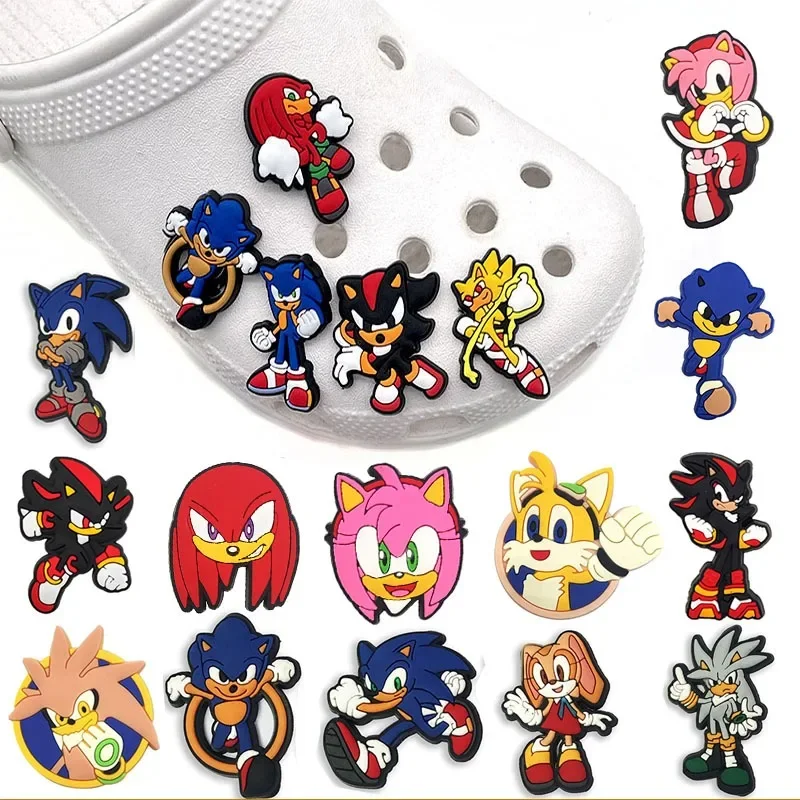 1Pcs Sonic Kid Cartoon Shoe Buckle PVC Wholesale Anime Figure Amy Rose Shadow Crocs Accessories Charms Jibz Slippers Decorations