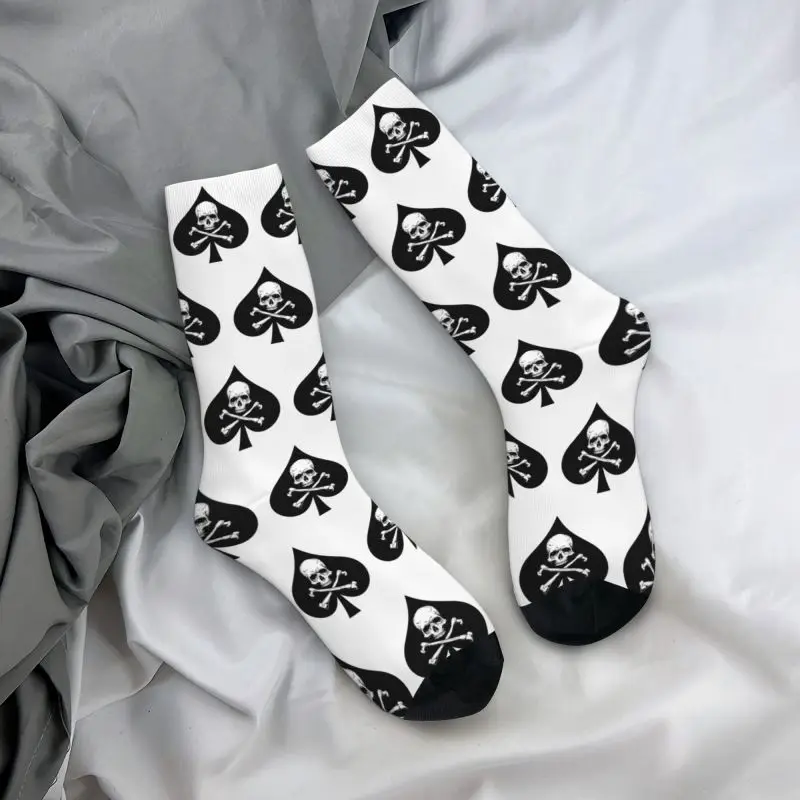 Calcetines elásticos con estampado de Ace Of Spades para hombre y mujer, calcetín de póker con diseño de Calavera, ideal para verano, otoño e invierno, novedad