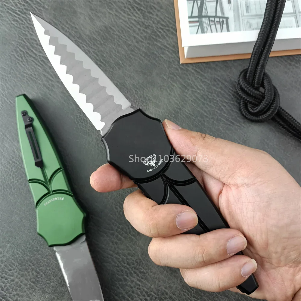 D2 Steel Blade Tactical Assisted Opening Folding Knife Green/Black Aluminum Handle Self Defense Survival Knives with Sheath