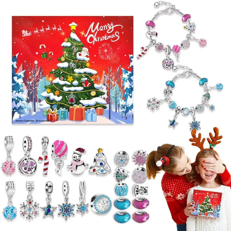 Set di braccialetti per calendario dell\'Avvento di Natale Set di gioielli Calendario per il conto alla rovescia di 24 giorni Calendario dell\'Avvento